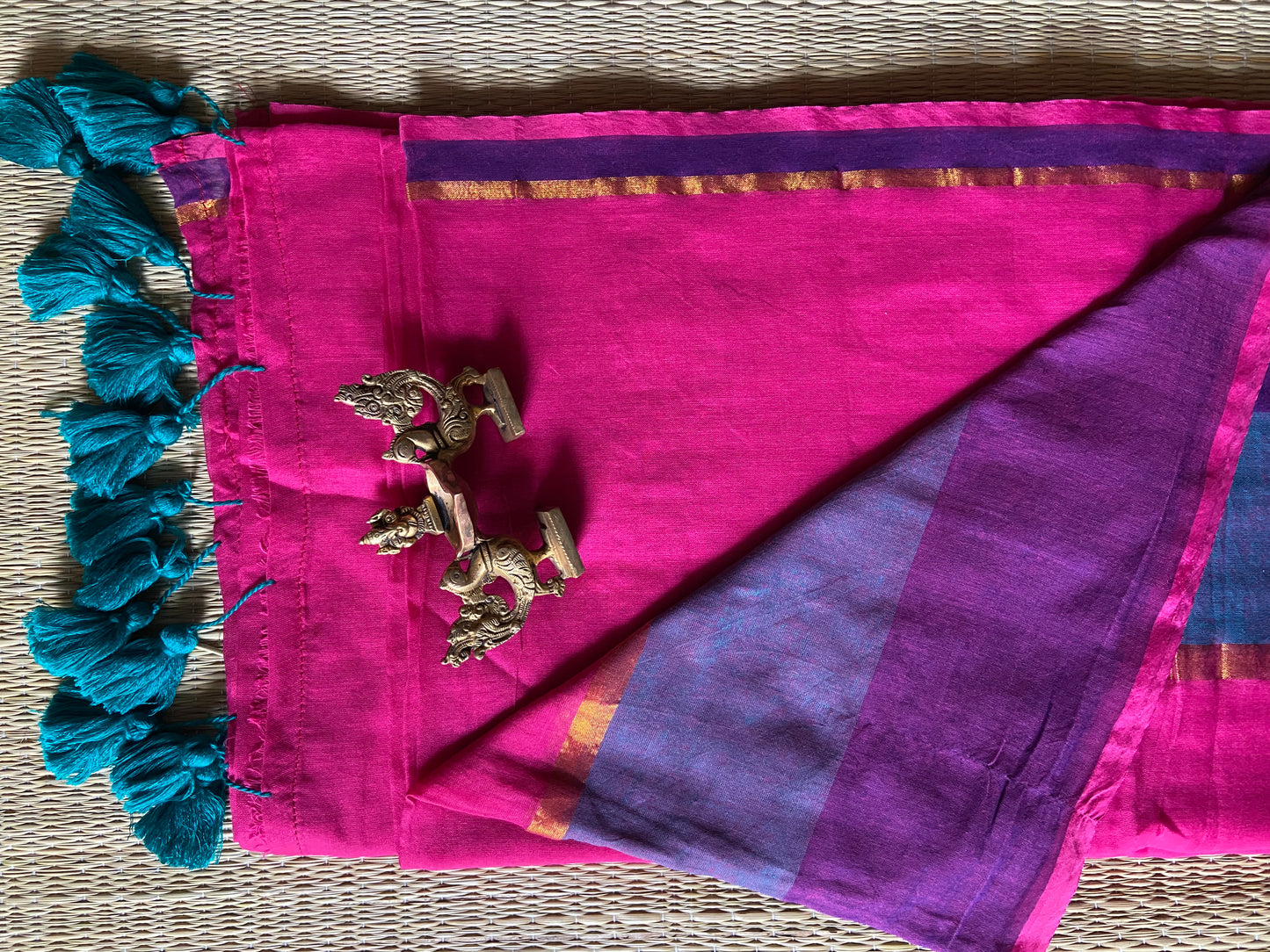 Deep pink broad border cotton saree
