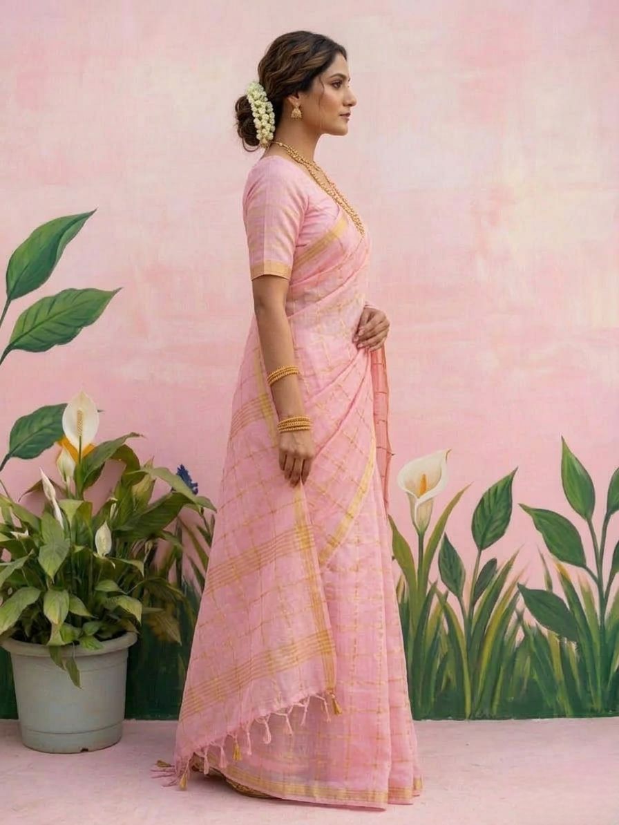 Light pink pure resham silk saree