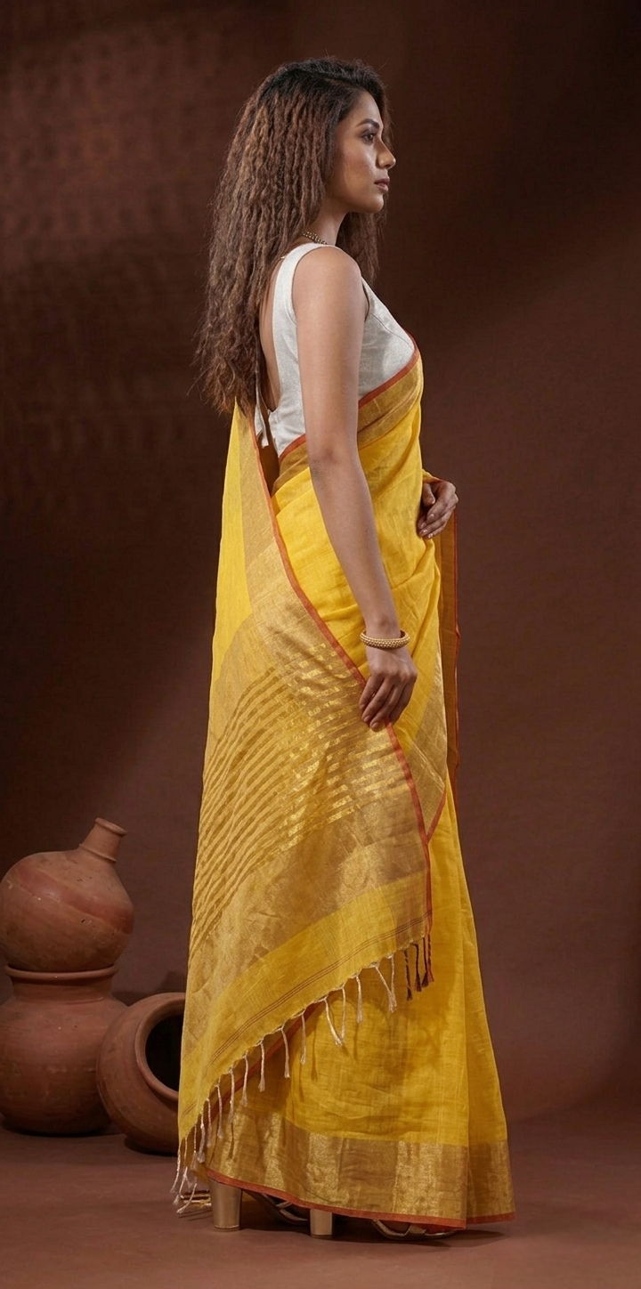 Yellow Linen Saree