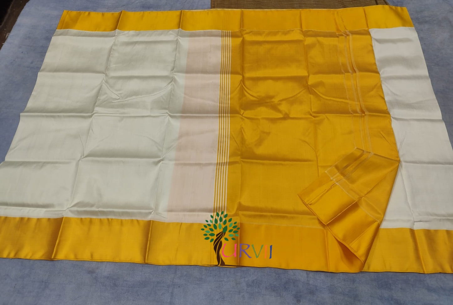Yellow and white Garad silk saree
