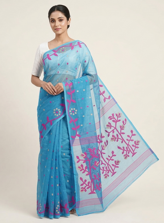 Blue woven Resham Silk