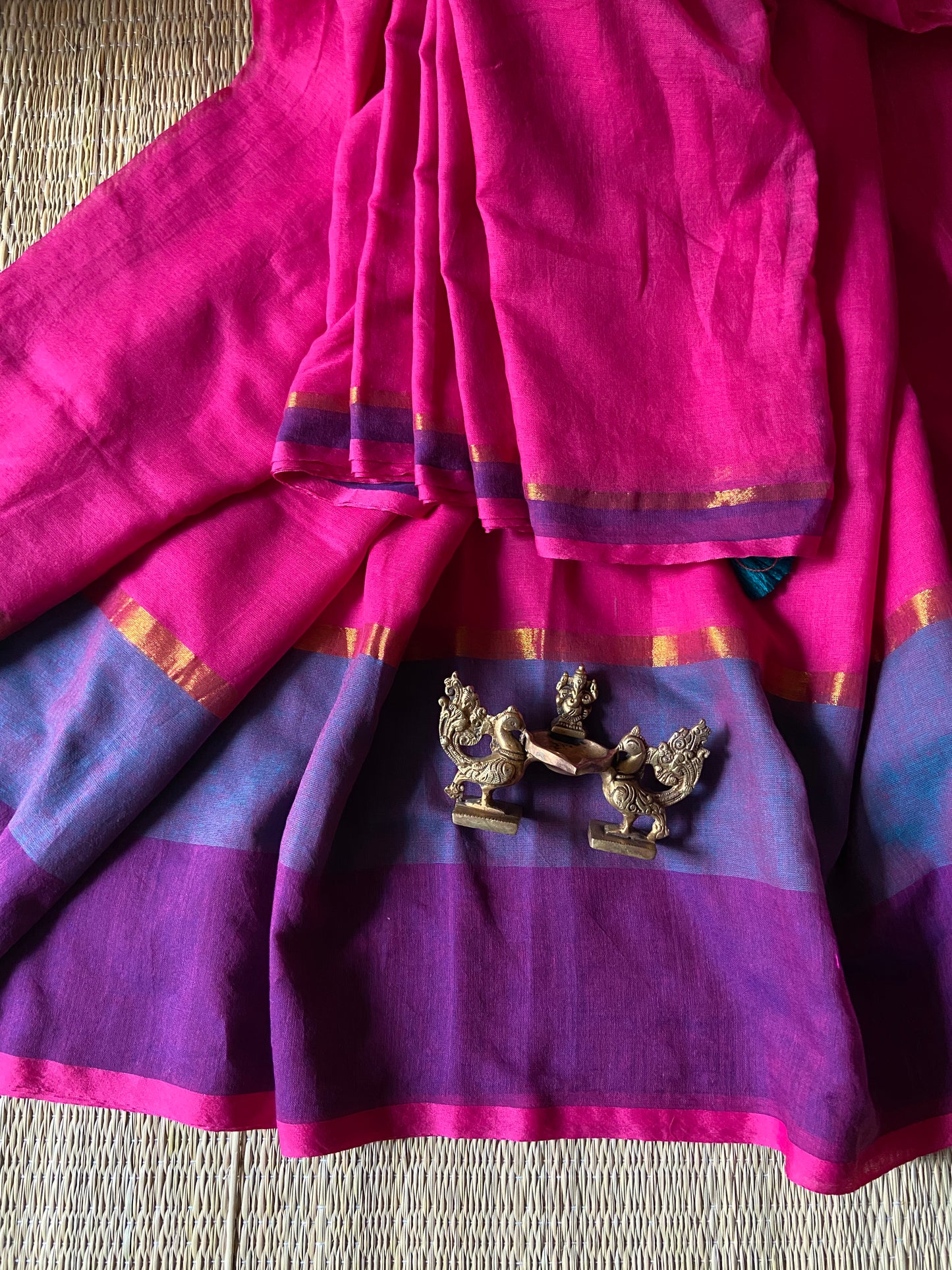 Deep pink broad border cotton saree