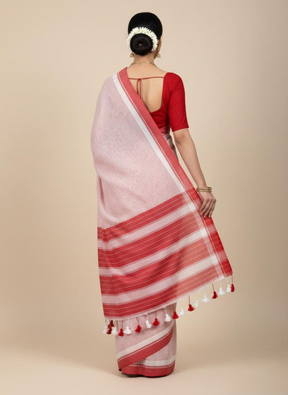 Red n white hANDSPUN cotton saree