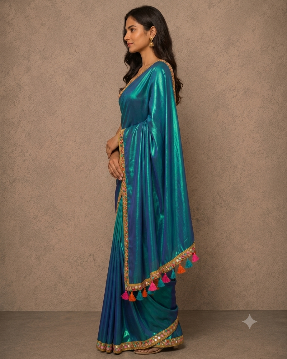 Zari border dual tone tissue Cotton saree