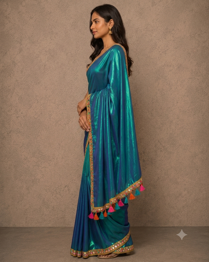 Zari border dual tone tissue Cotton saree