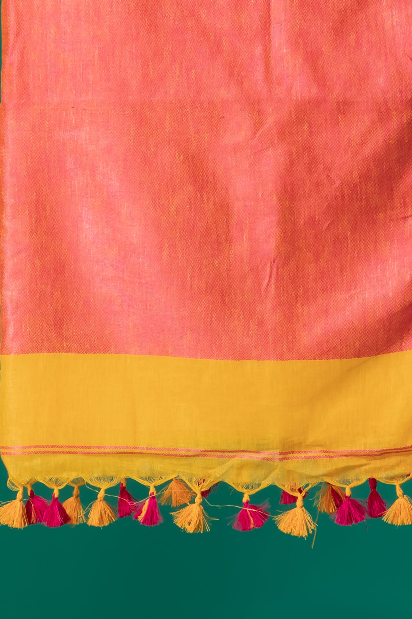 Yellow & dark pink pure linen saree