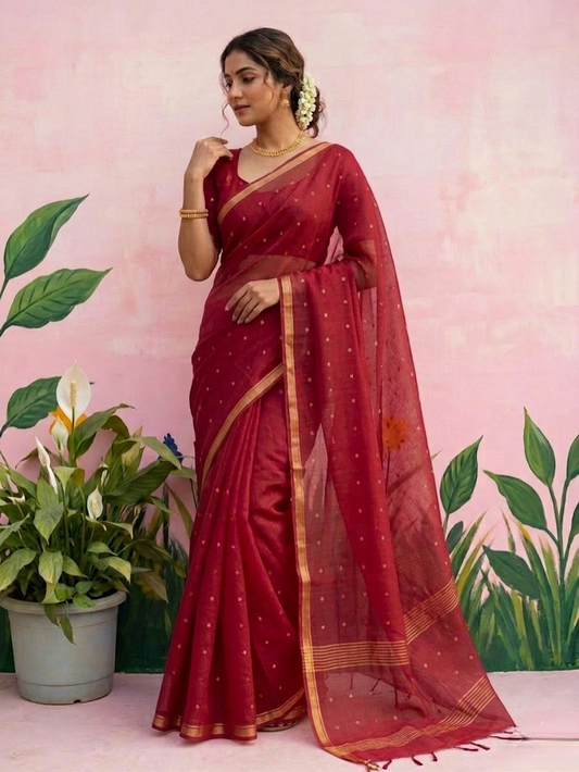 Red pure resham silk saree