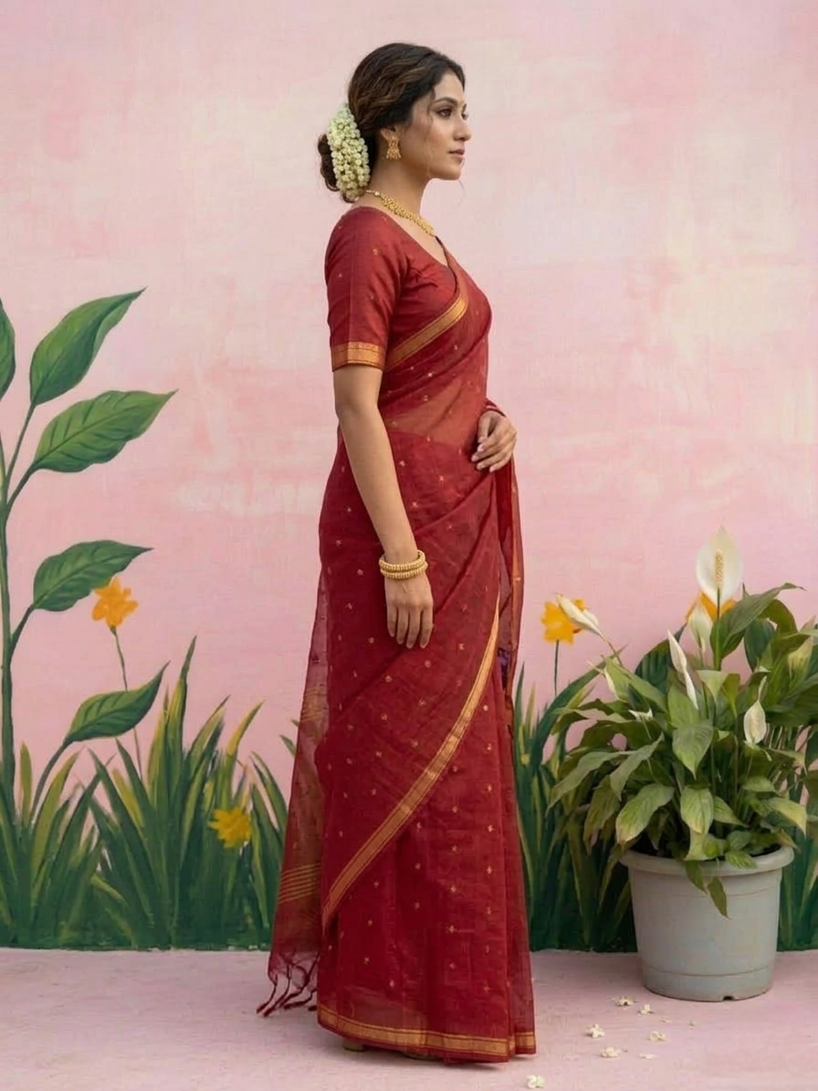 Red pure resham silk saree