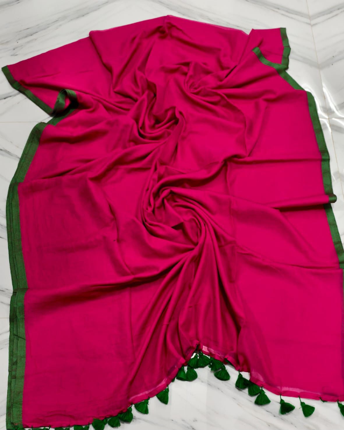 Dark pink mulmul cotton saree