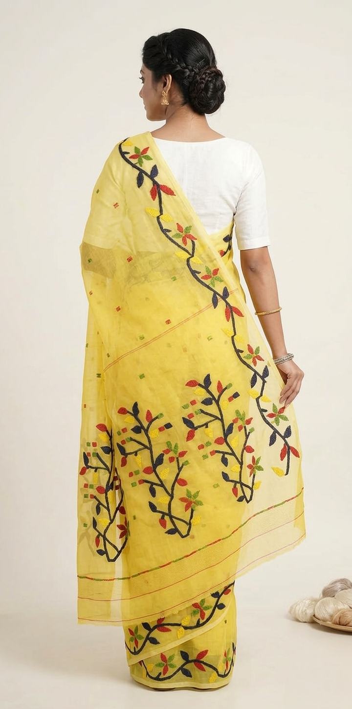 Light yellow jamdani woven resham Silk Saree