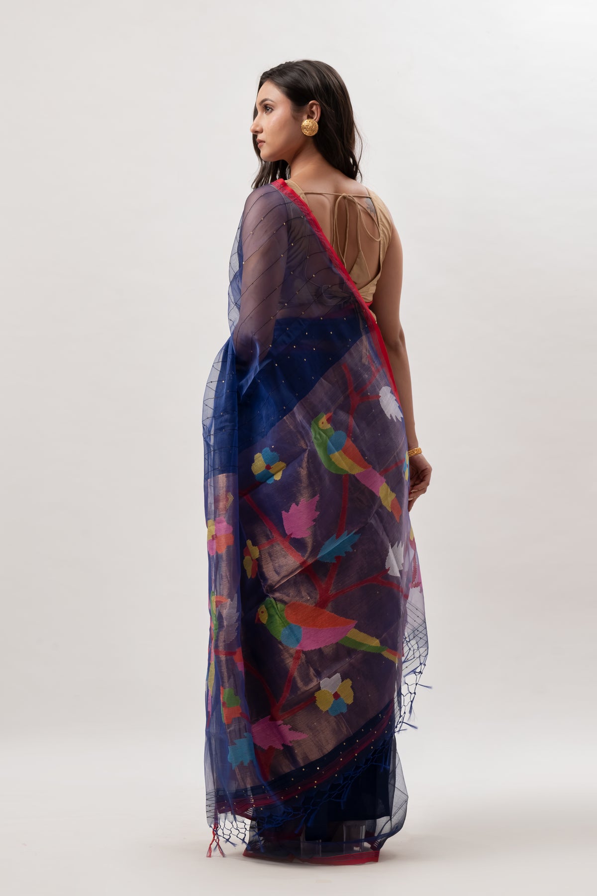 Midnight Blue Handspun Resham Paithni Silk Saree