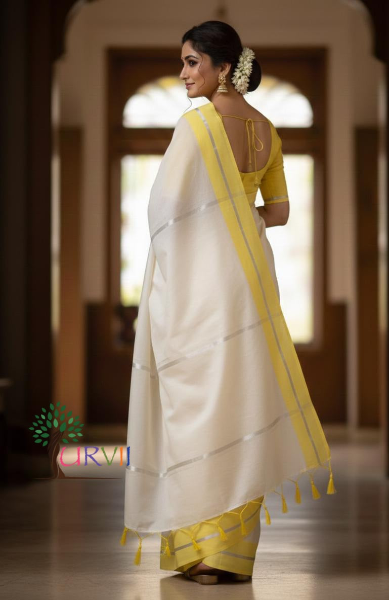 White mulmul cotton saree