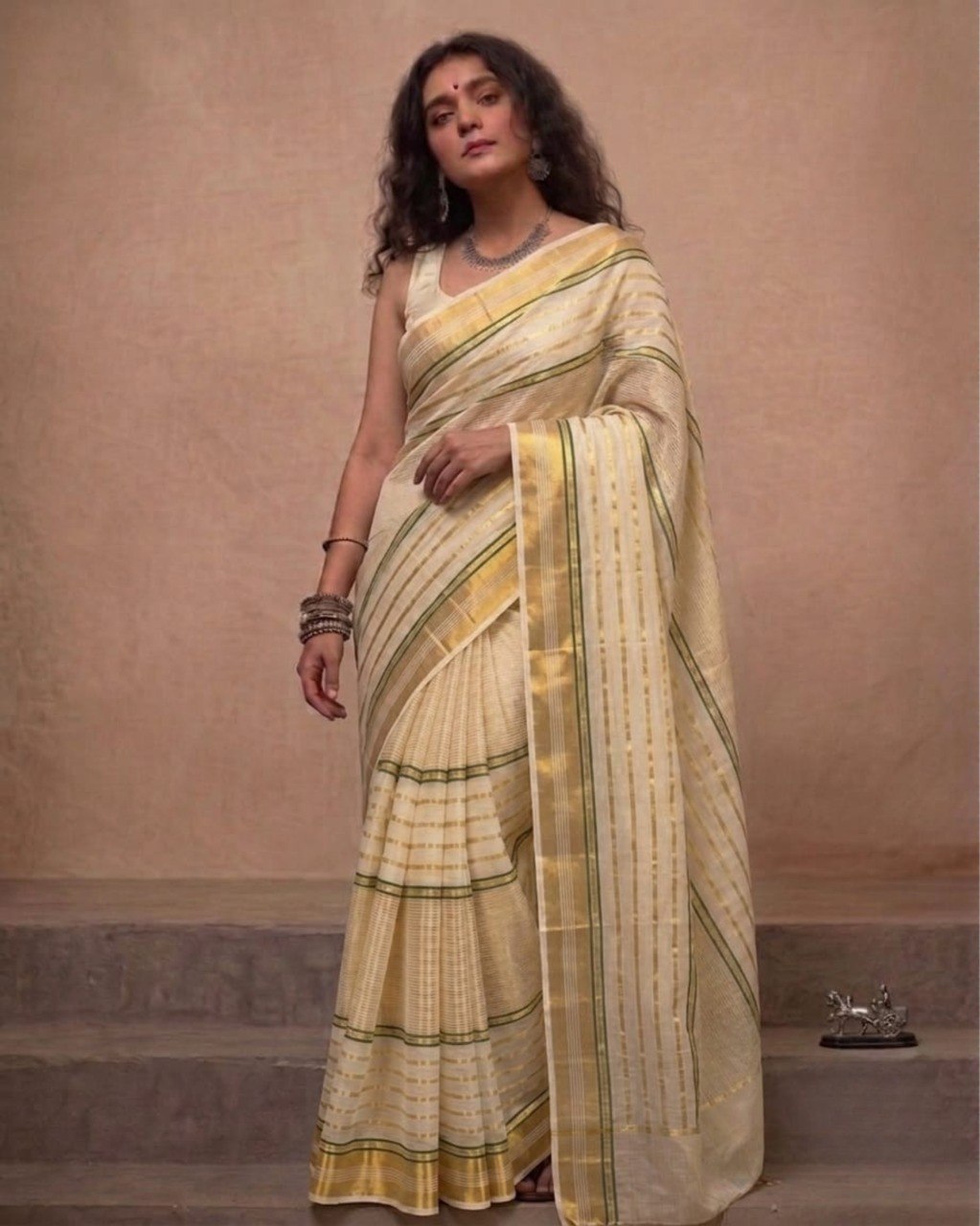 Zari striped pure tissue mul cotton saree