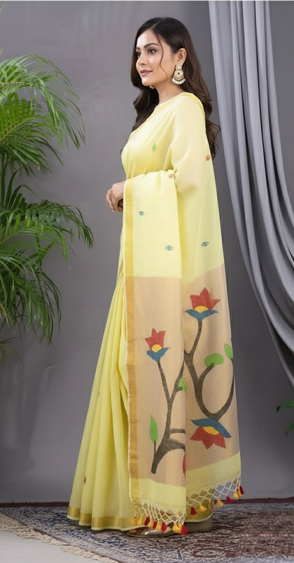 Yellow linen Silk Jamdani