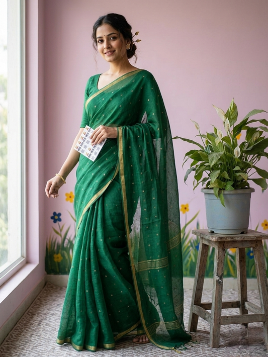 Bottle green Resham silk saree