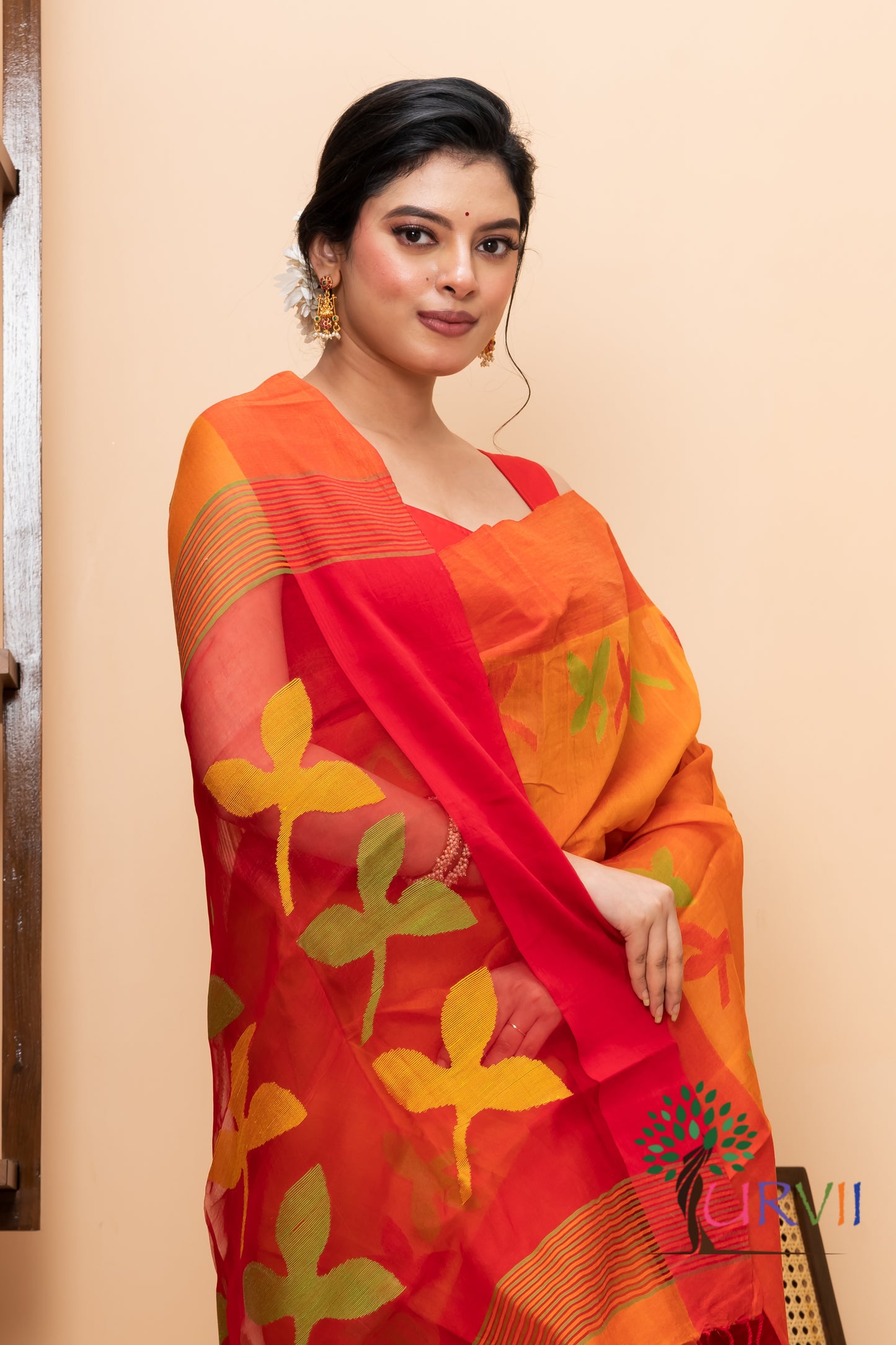 Jasmine Motif Silk Cotton Saree