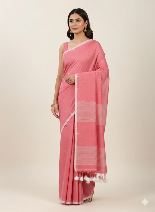 Light pink handspun cotton saree