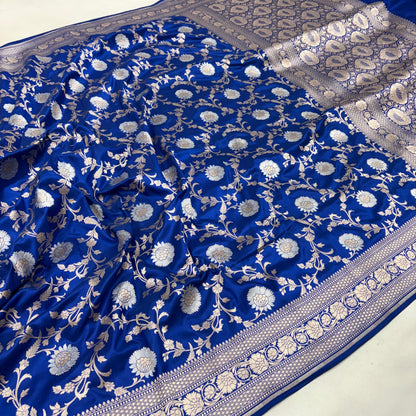 Royal blue vintage Banarasi silk saree