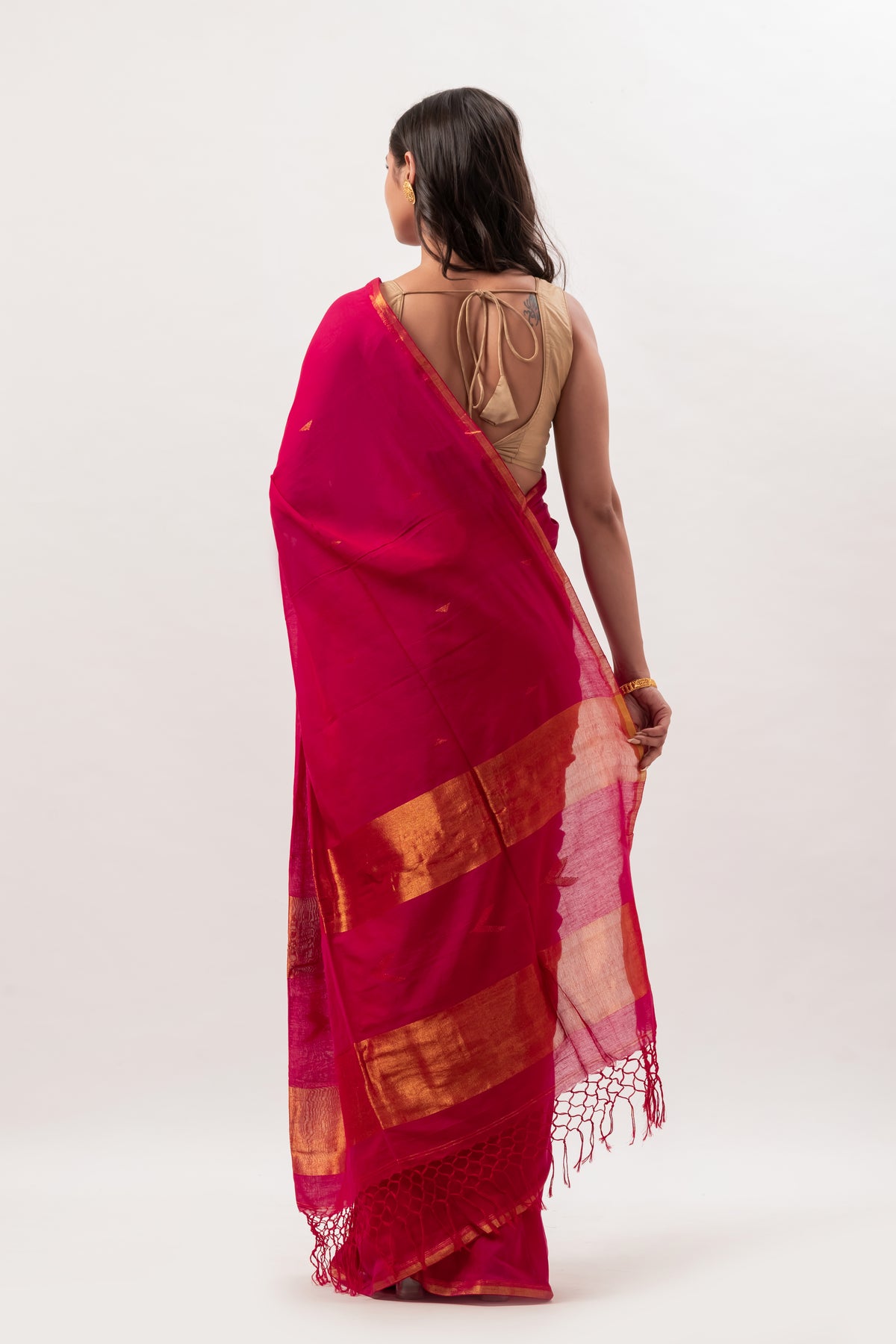 Rani Pink mul modal saree with Zari Pallu