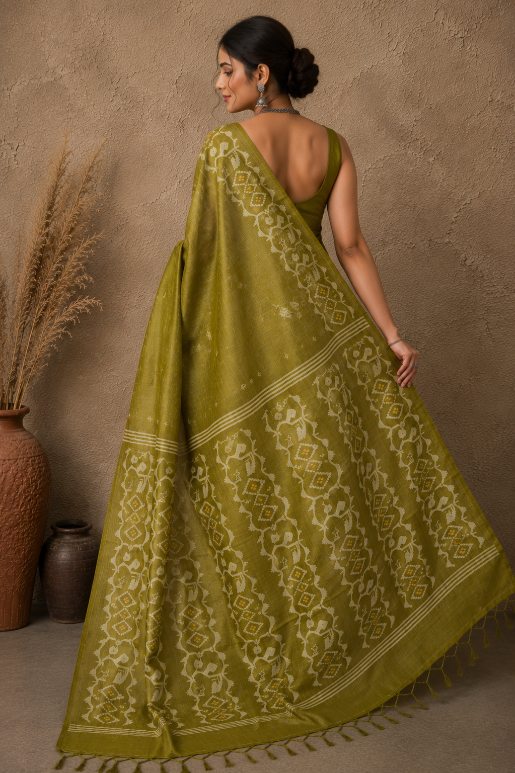 Mehendi green tussar Jamdani saree