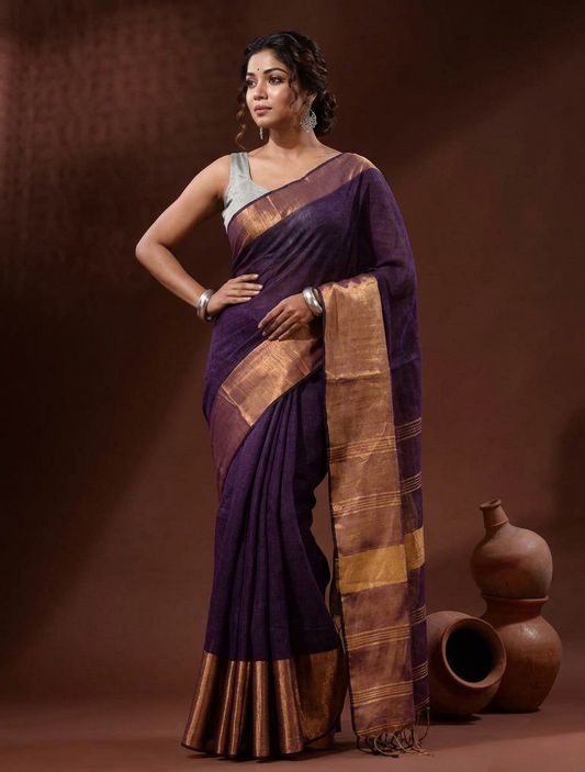 Purple Linen Saree