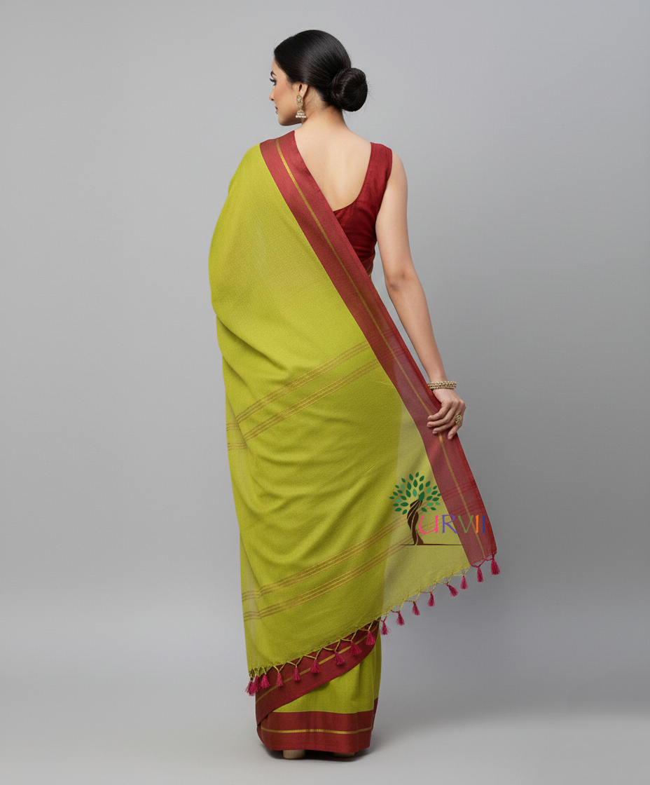 Green mulmul cotton saree
