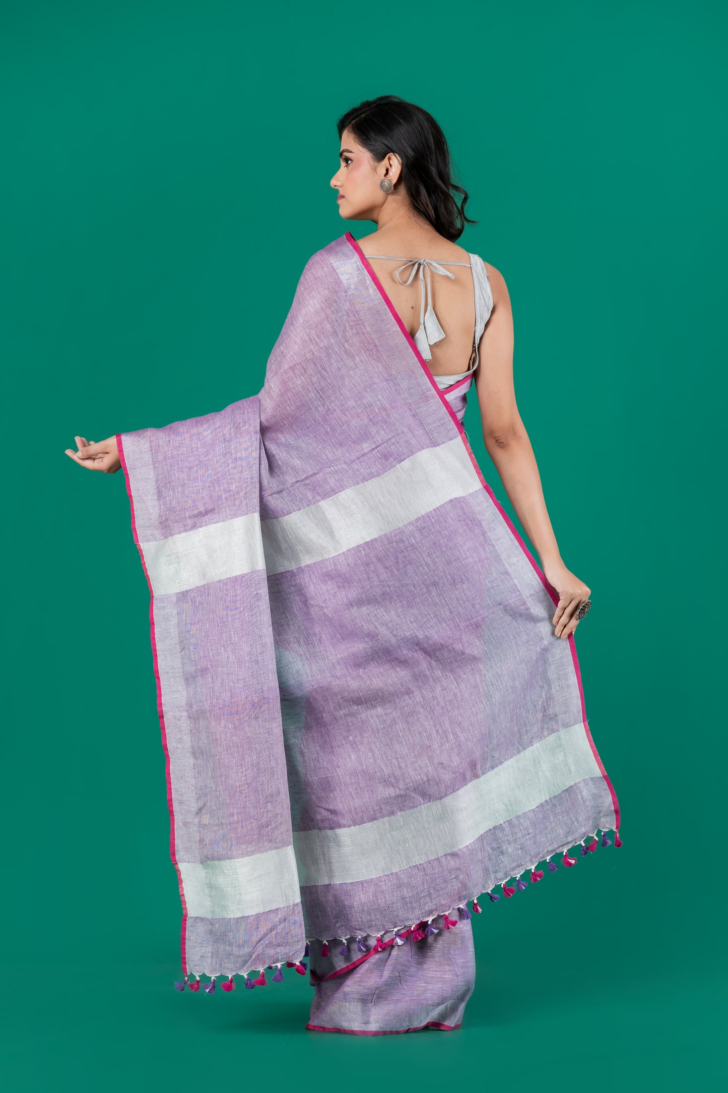 Lavender pure linen saree