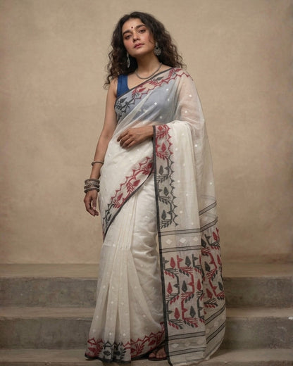 Red n white handloom cotton jamdanis