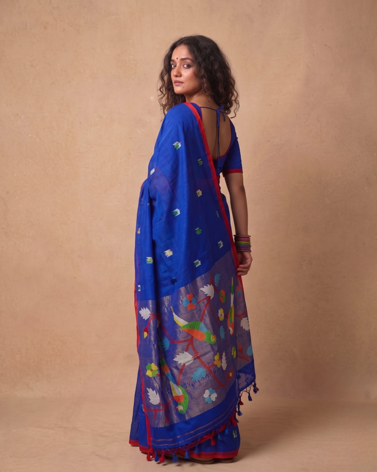 Electric blue handspun Resham Paithni Silk Saree