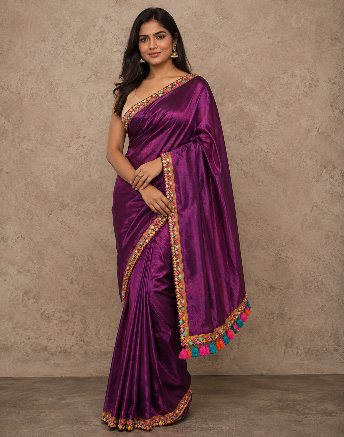 Zari border maroon tone tissue Cotton saree