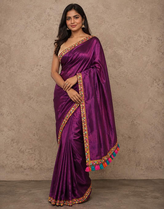 Zari border maroon tone tissue Cotton saree