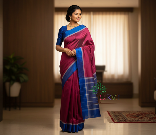 Pink and blue Garad silk saree