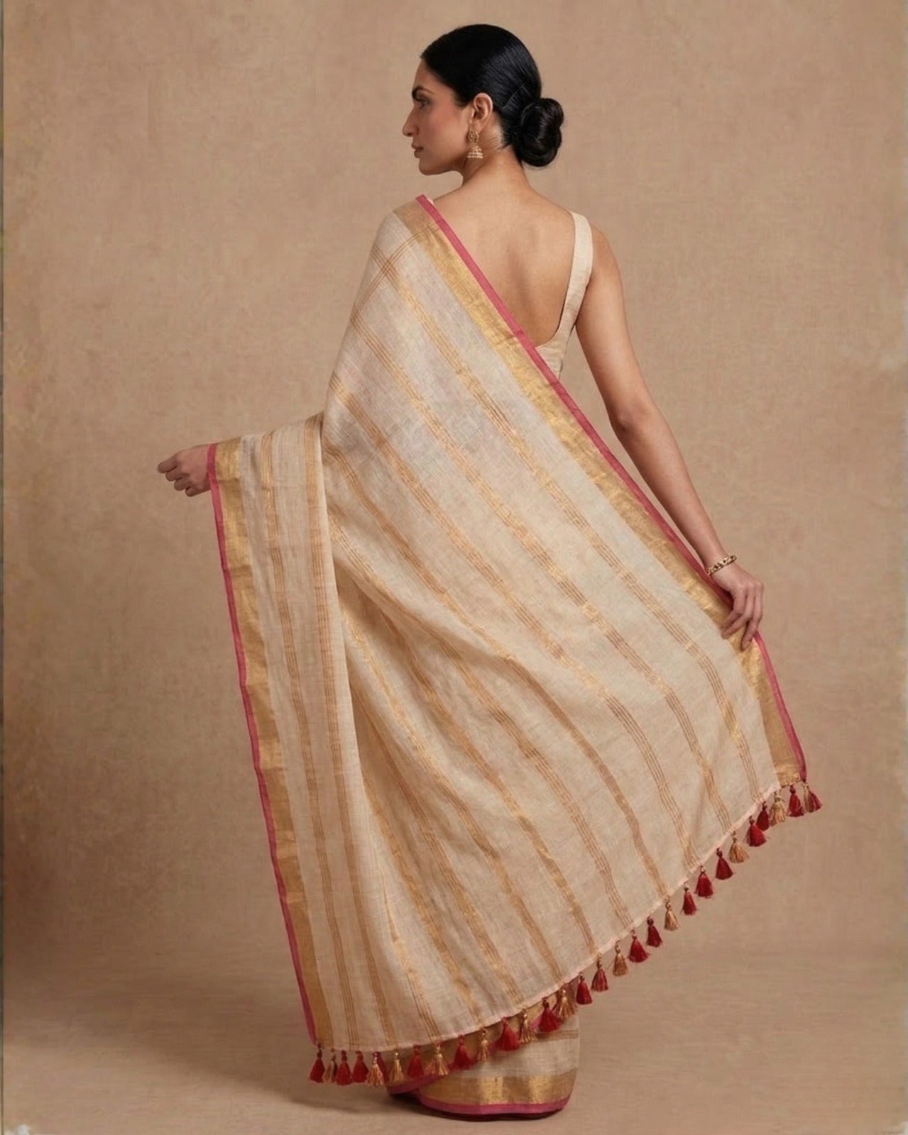 Zari striped pure mul cotton saree