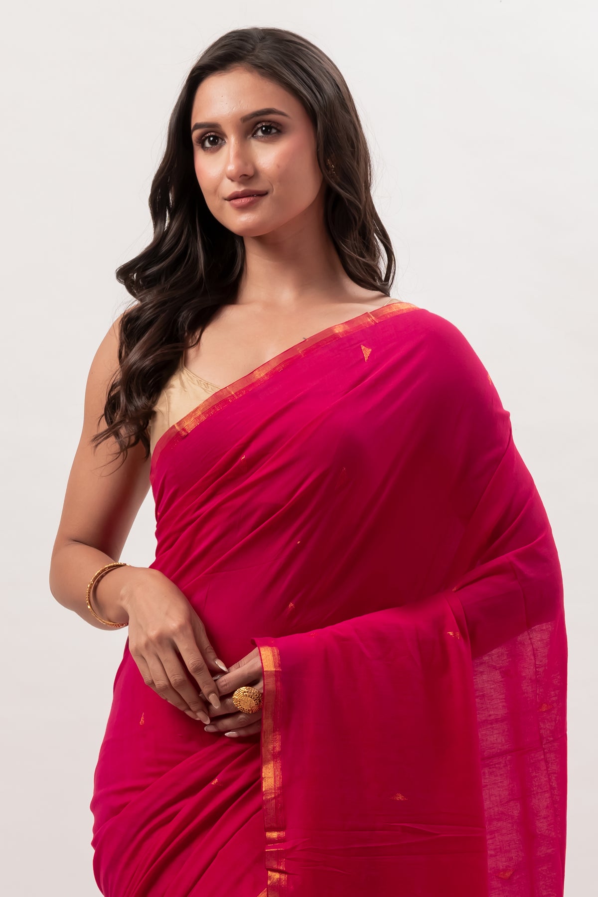 Rani Pink mul modal saree with Zari Pallu