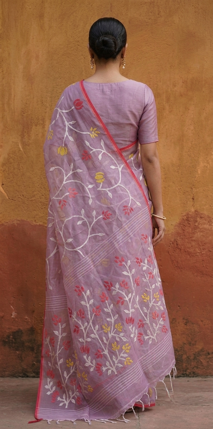 Lavender all over jamdani resham silk saree