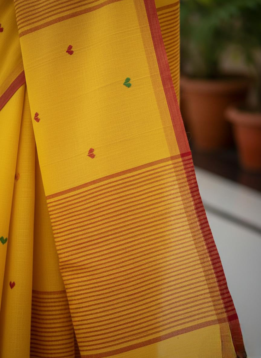 Yellow handspun cotton saree
