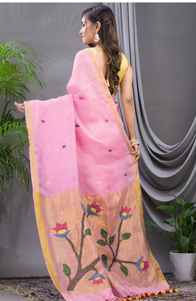 Baby pink linen Silk Jamdani