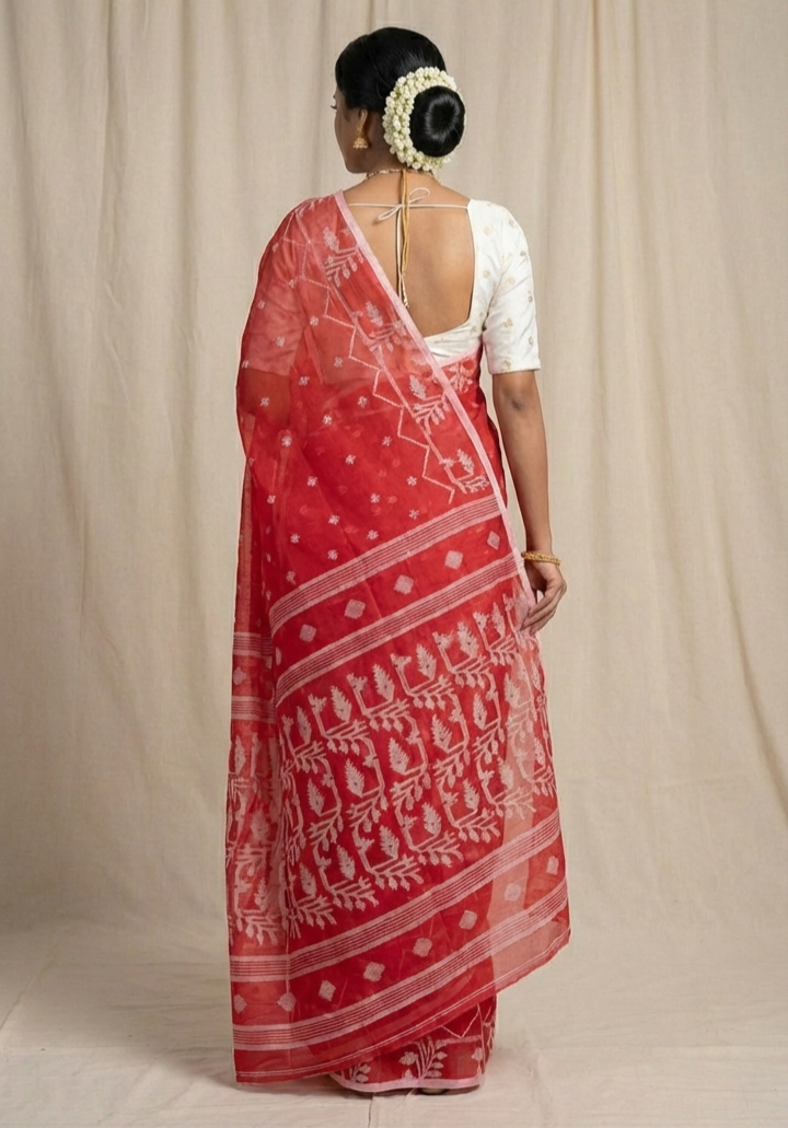 Red Handloom cotton jamdani