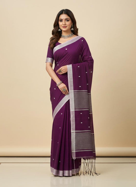 Wine color handspun cotton saree