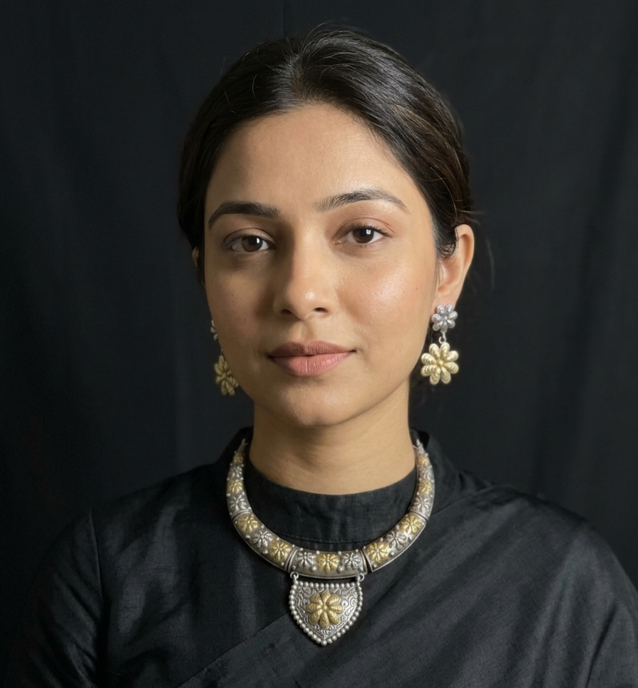 Vintage Dual-Tone Floral Hashuli Choker Necklace and Earring Set