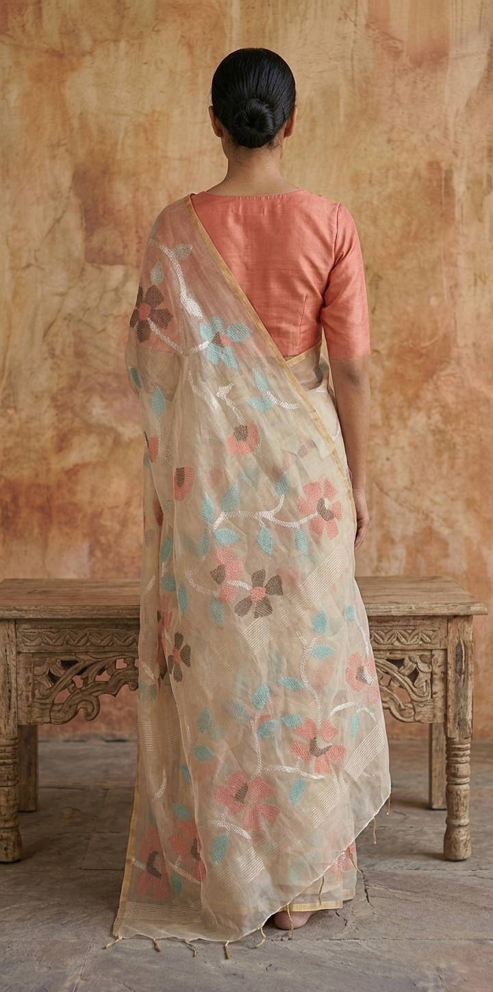 Off white all over jamdani resham silk saree