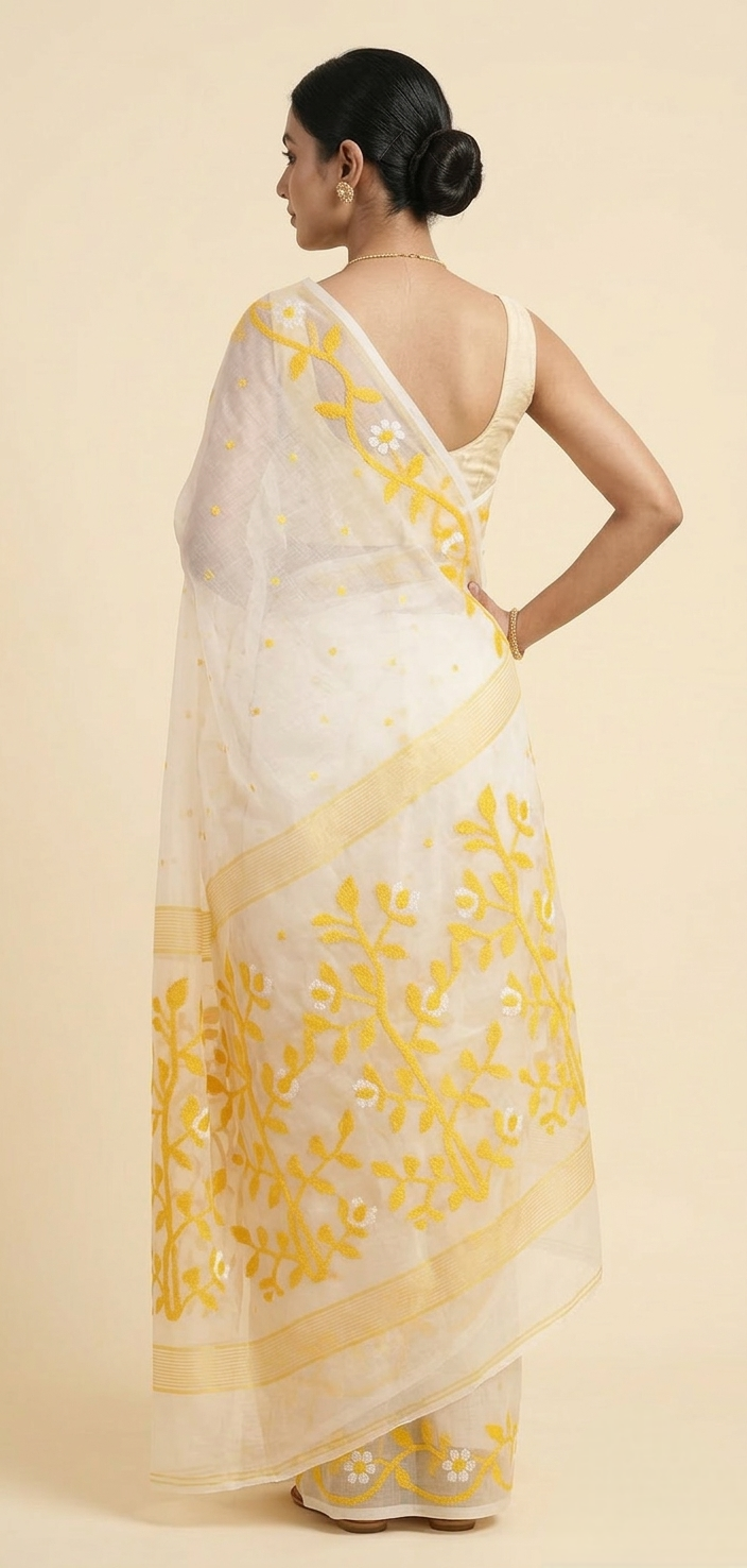 Offwhite jamdani woven pure resham Silk