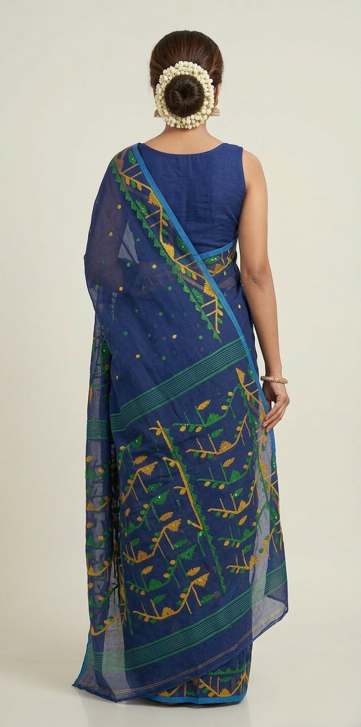 Navyblue jamdani pure Resham Silk