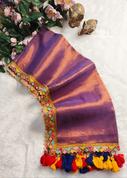 Zari border onion pink tissue Cotton saree