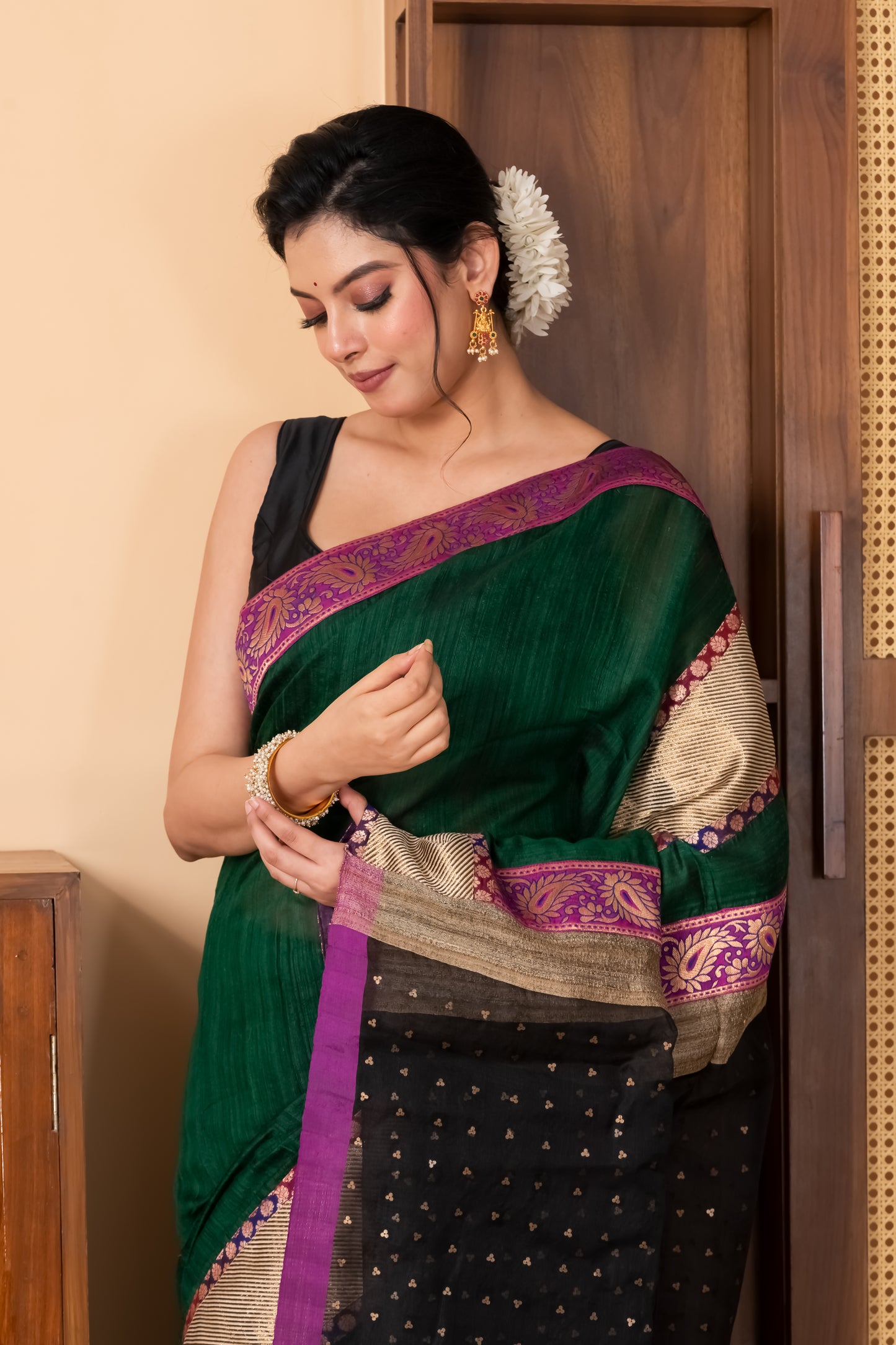 Dark green Pure Ghicha Silk