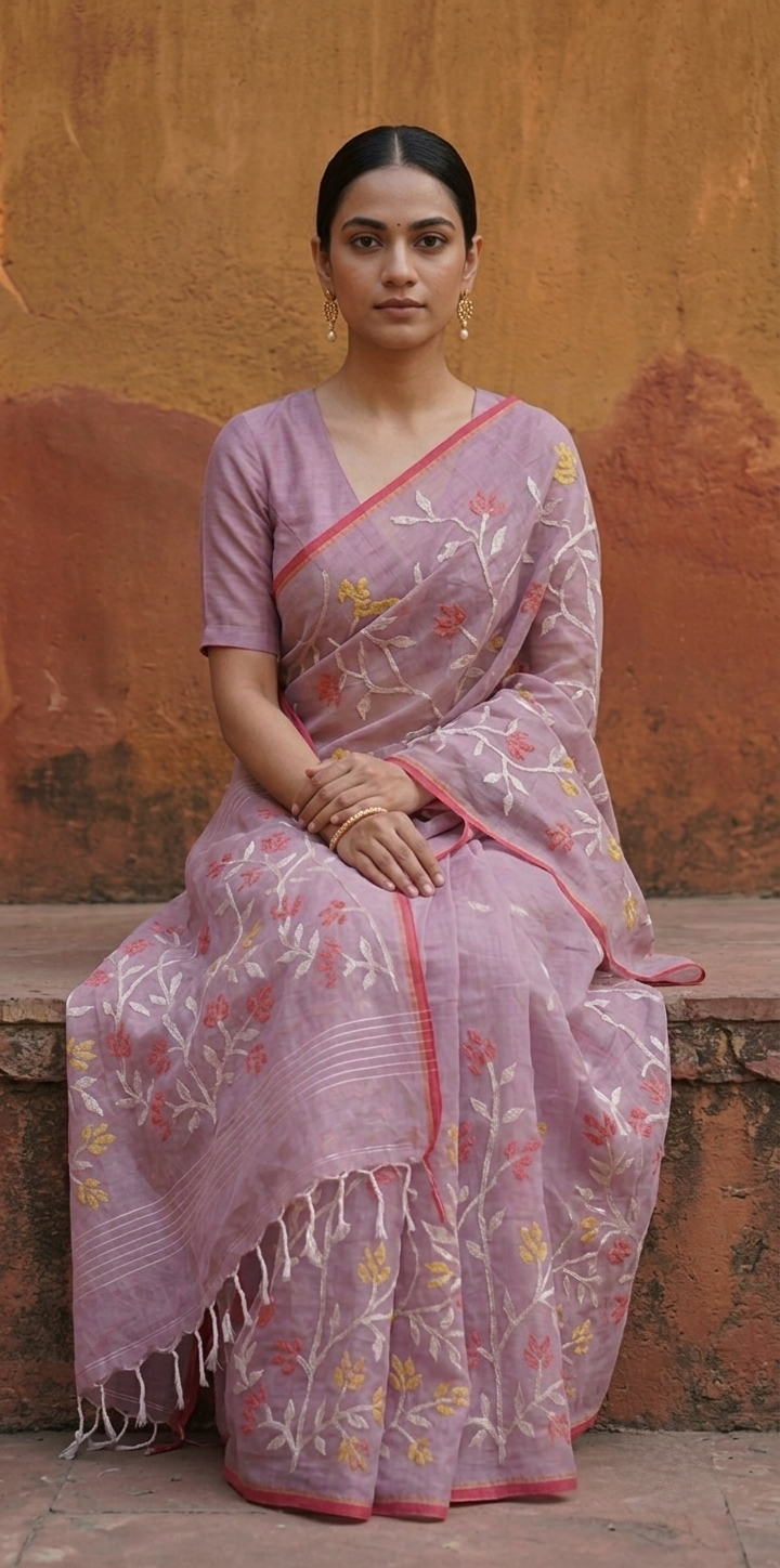 Lavender all over jamdani resham silk saree