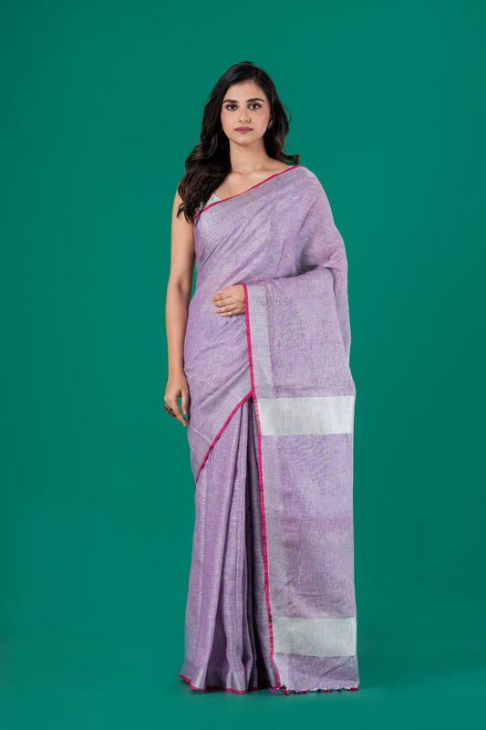 Lavender pure linen saree