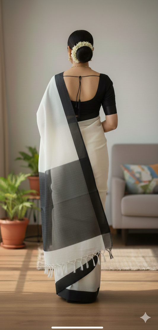 Black and white Garad silk saree