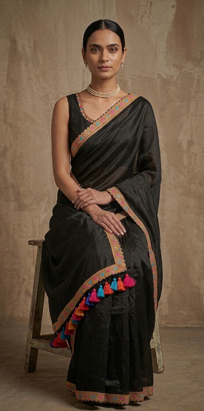 Zari border black tissue Cotton saree