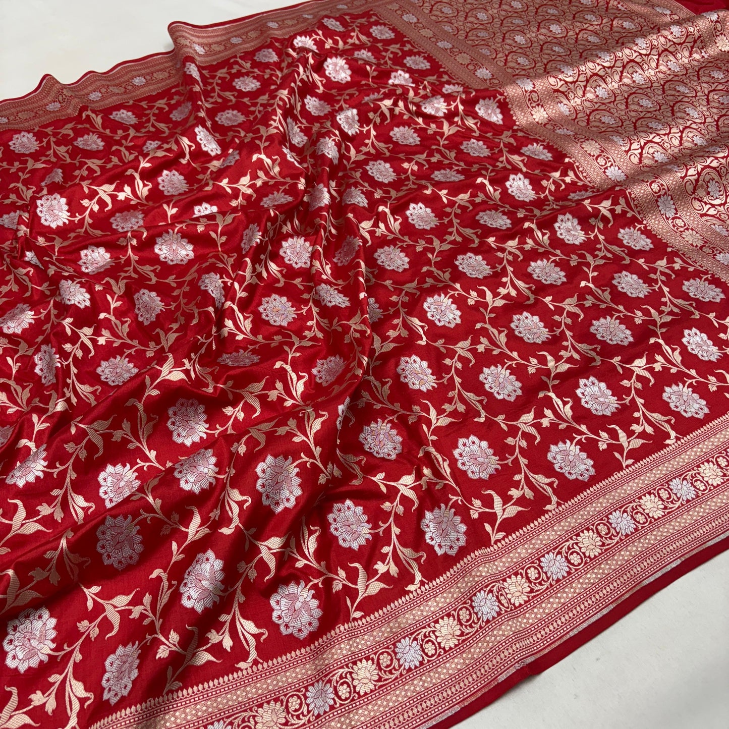 Red vintage Banarasi silk saree